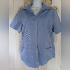 Nwot Womens Cintas Light Blue Button Up Collar Shirt Cotton Blend Crisp